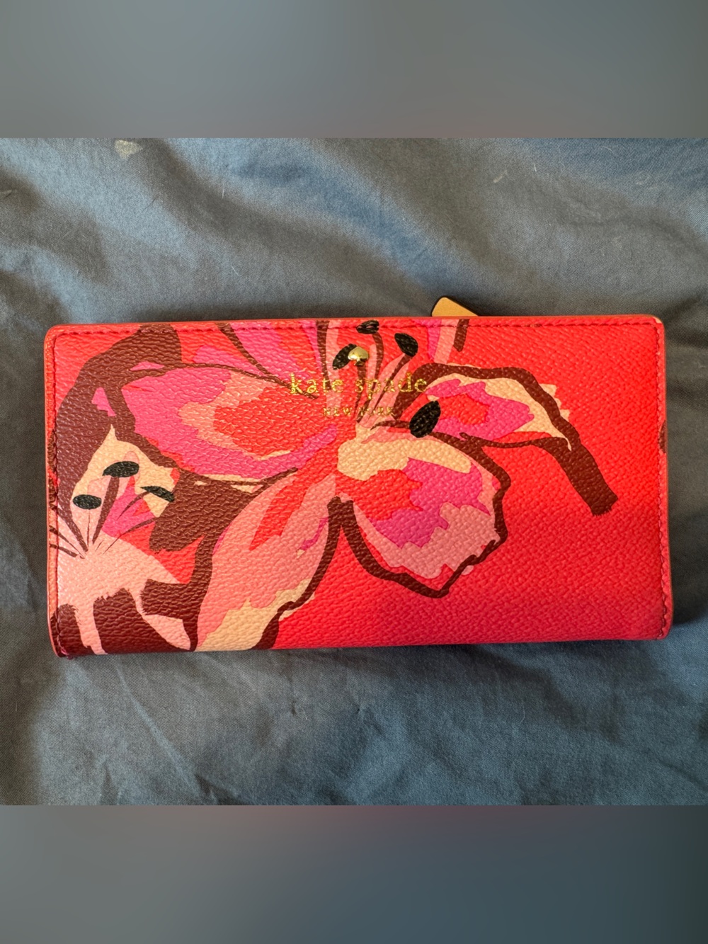 kate spade red pink floral continental wallet